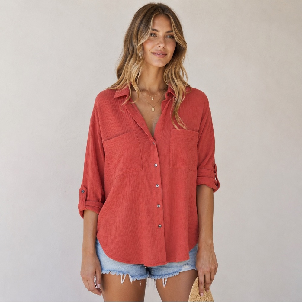 NWT Magaschoni Organic Cotton Gauze Shirt Womens XS
